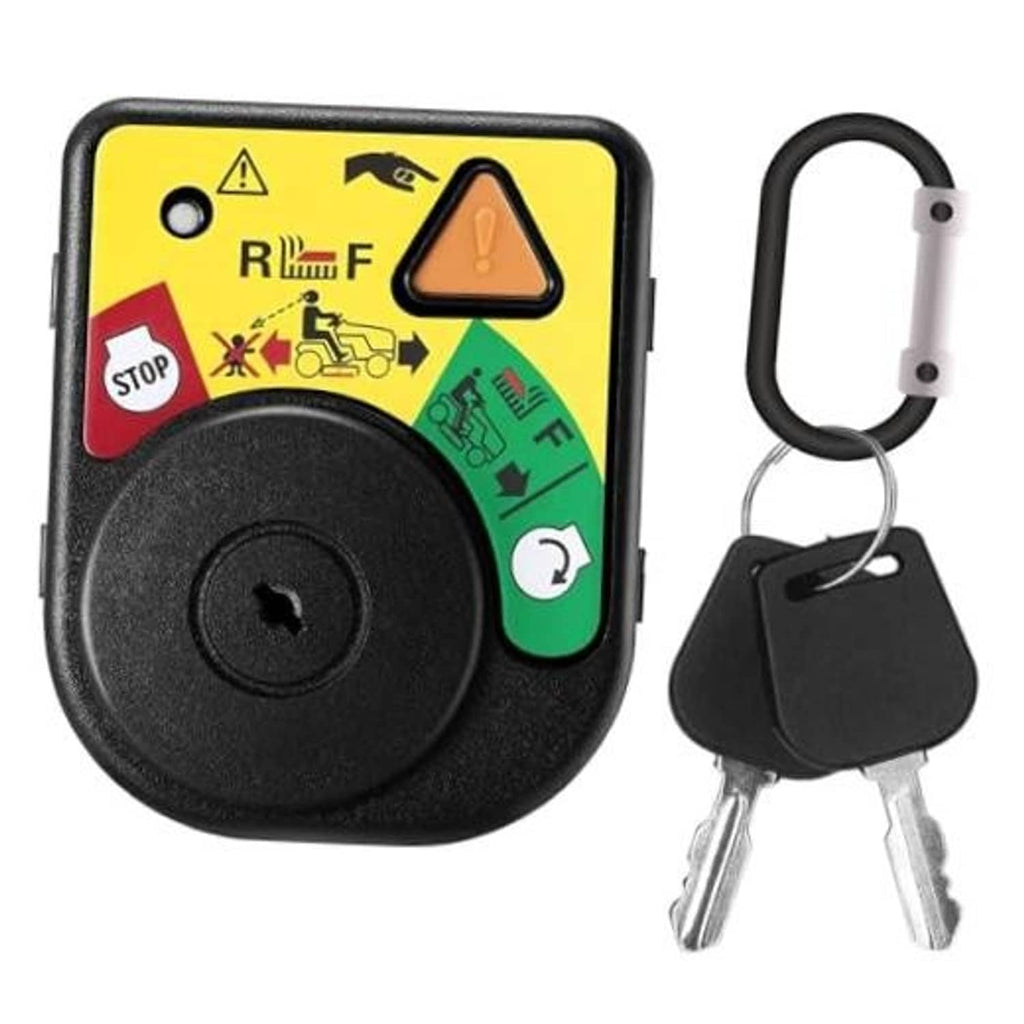 Ignition module switch with key, black housing with yellow status panel and two metal keys