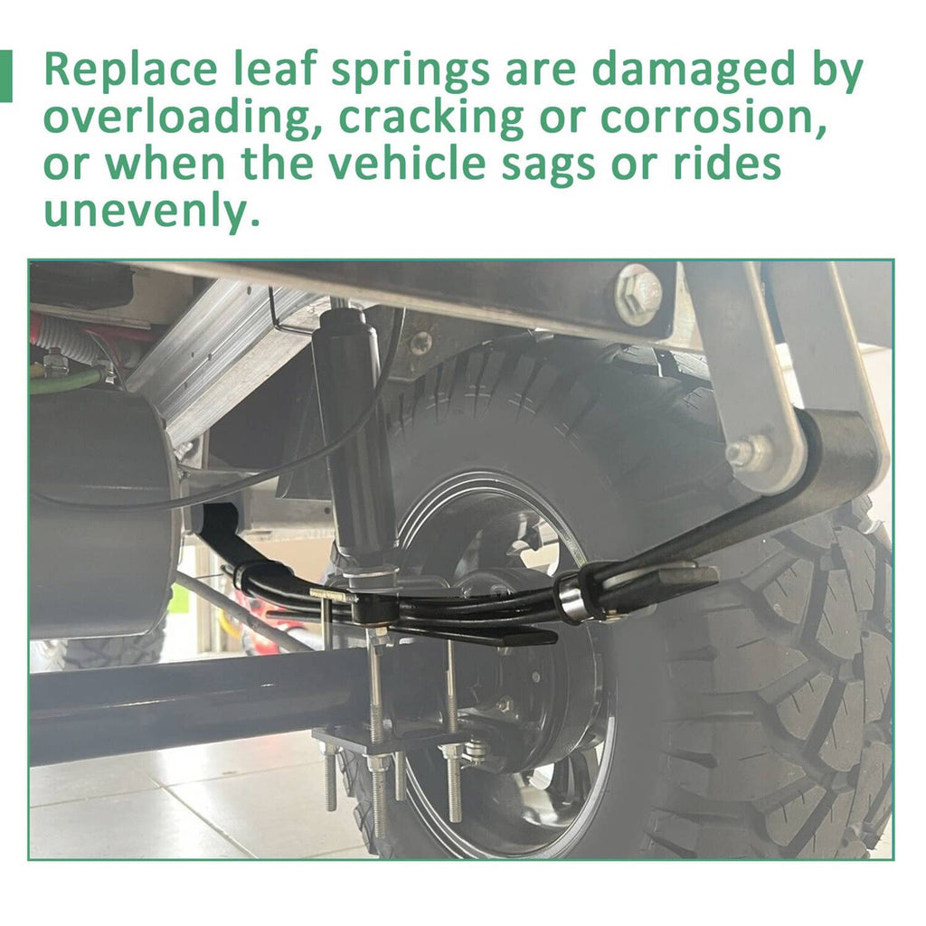 Rear underside view showing black A-arm lift kit components and leaf spring mount