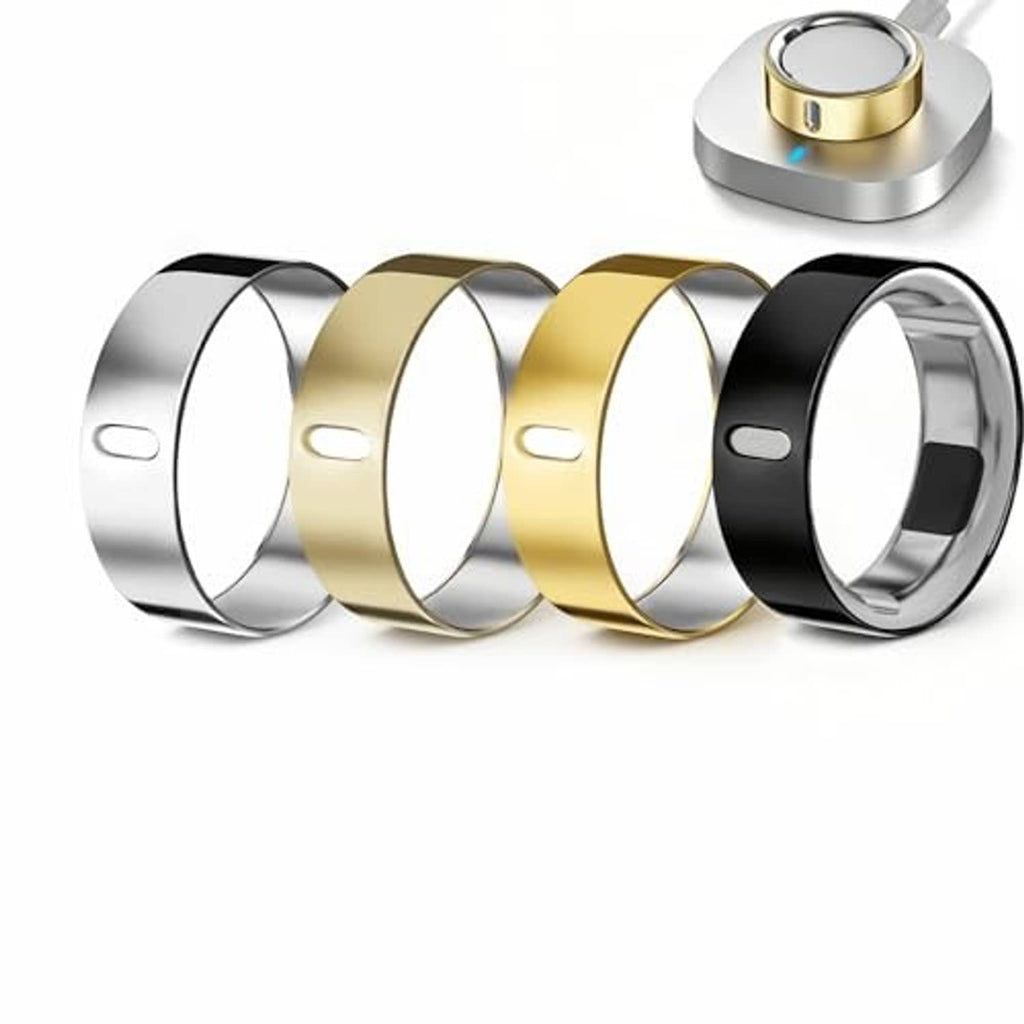 Stacked 4-pack ring protectors in silver, gold, champagne gold, and black