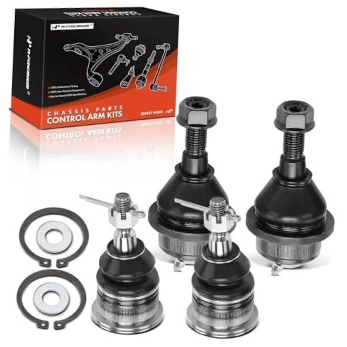 Set of 4 black ball joint kits with threaded studs and rubber dust boots