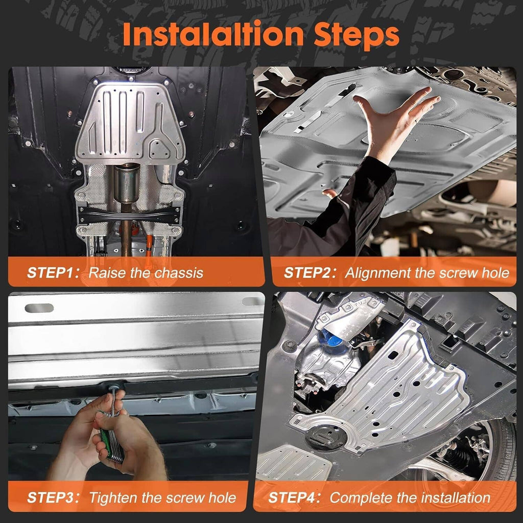 Underbody engine splash guard panel and mounting screws during installation