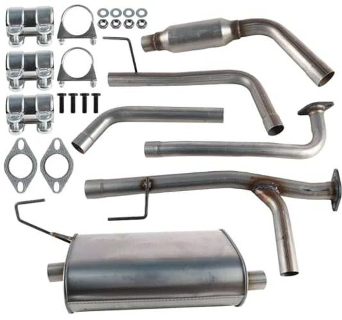 Exhaust resonator muffler tailpipe kit with pipes, gaskets, bolts, and clamps set