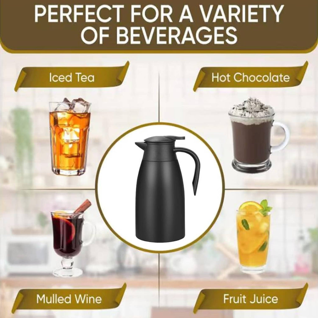 Black coffee carafe with beverage icons shown for multiple drink types