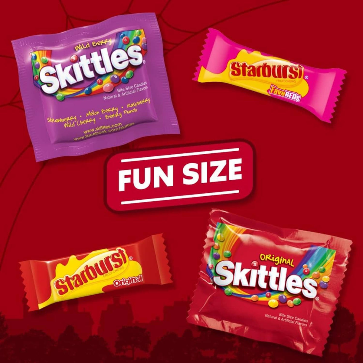 Fun Size candy assortment with mini Skittles and Starburst pouches
