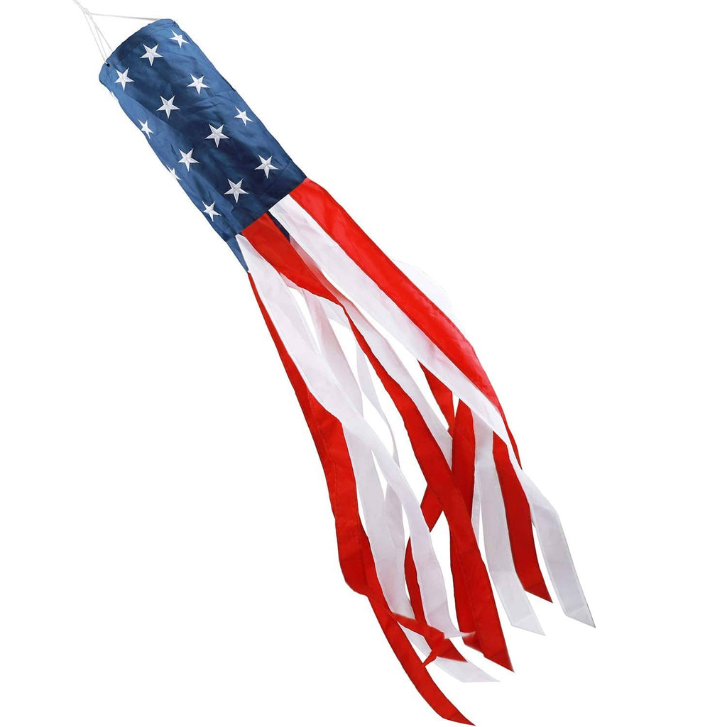 US flag windsock with blue star panel and red-and-white striped streamers