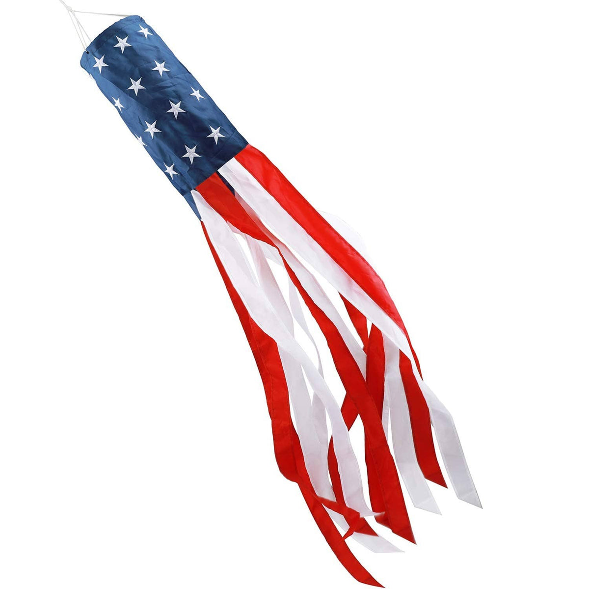 US flag windsock with blue star panel and red-and-white striped streamers
