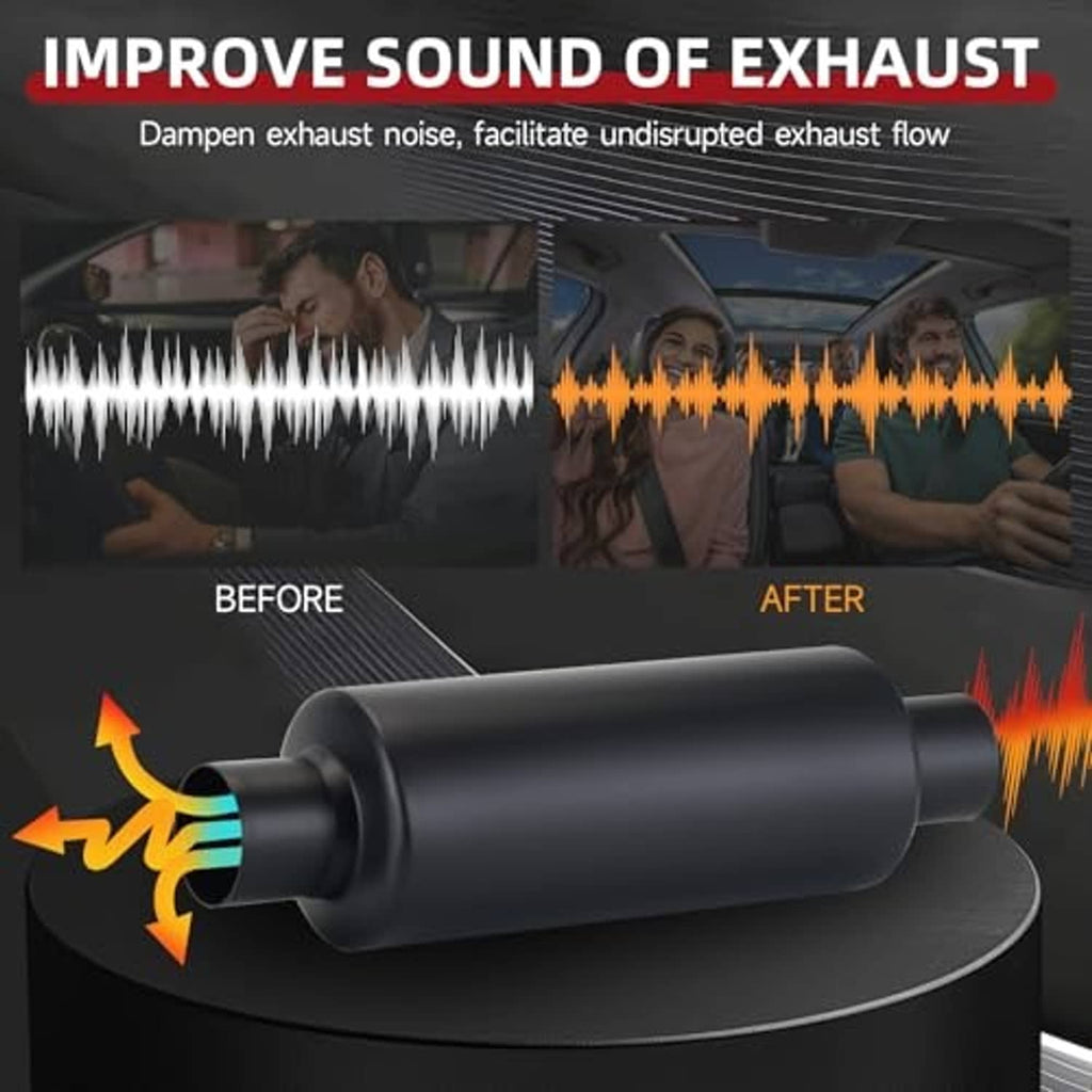 Black resonator muffler with 2" end ports on cylindrical straight body