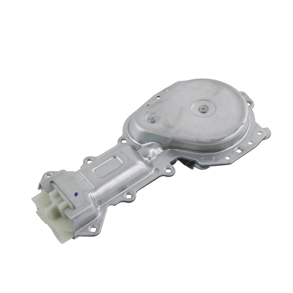 Power window lift motor with round cover, silver housing, and light-colored connector