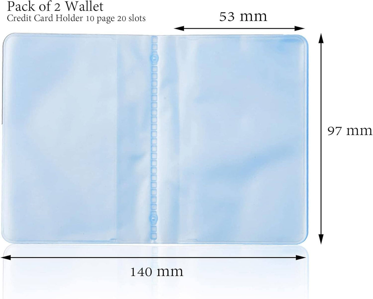 Light blue transparent plastic wallet insert, pack of 2, 140 x 97 mm dimensions