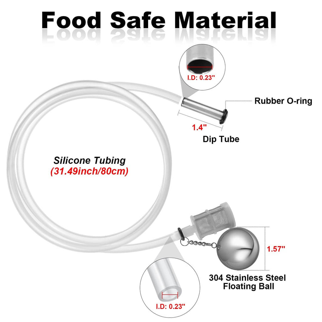 Silicone beer dip tube kit with rubber O-ring and 304 stainless steel floating ball