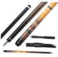 Pool cue set with black carbon-fiber shaft, decorative midsection, and matching extension