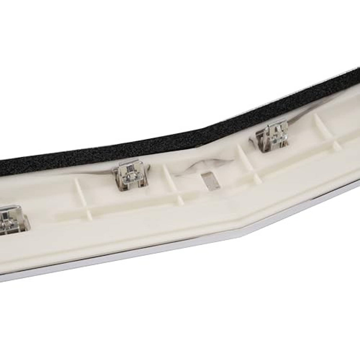 Silver hood grille trim molding underside with black foam strip and metal mounts