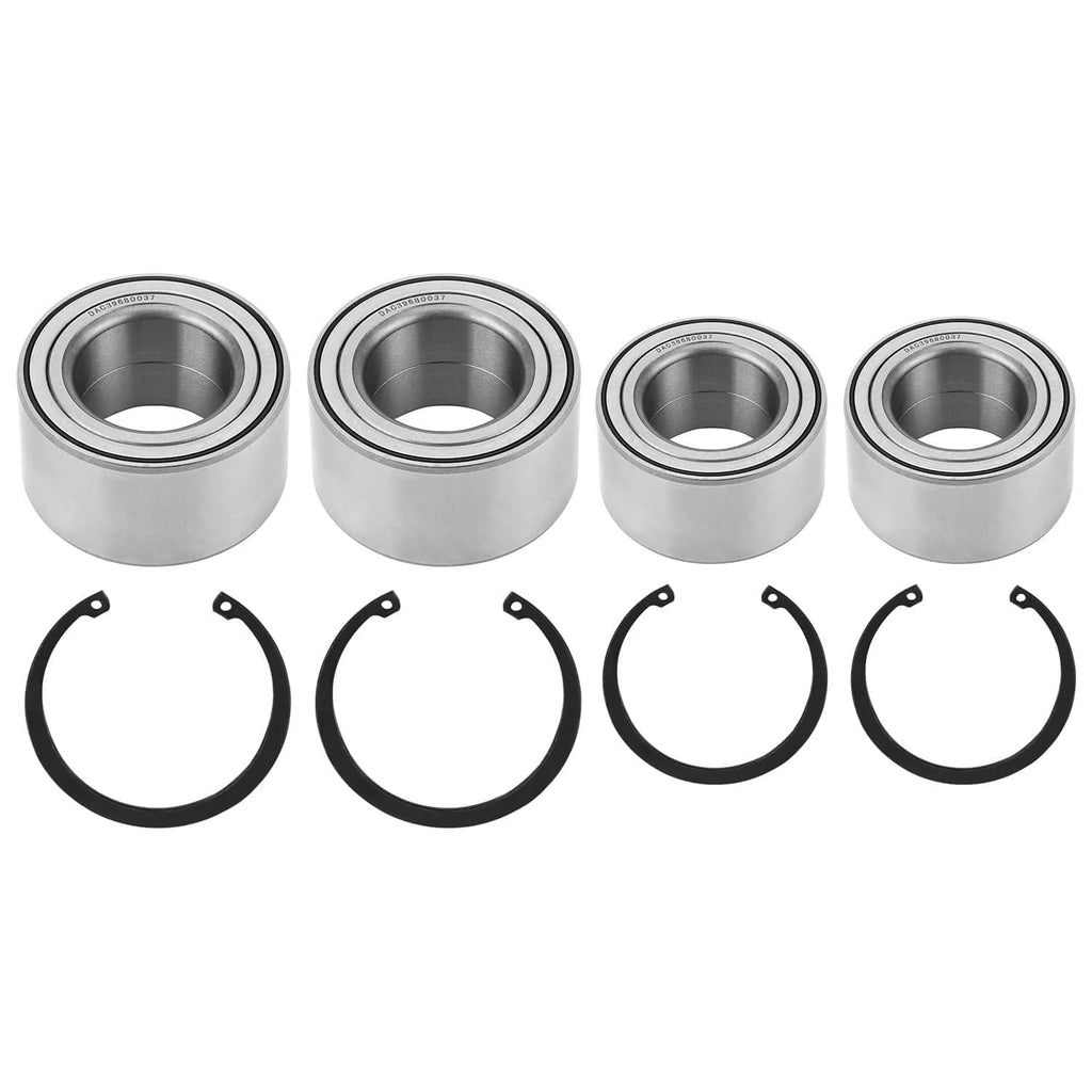 Wheel bearing set with four bearings and four black retaining clips