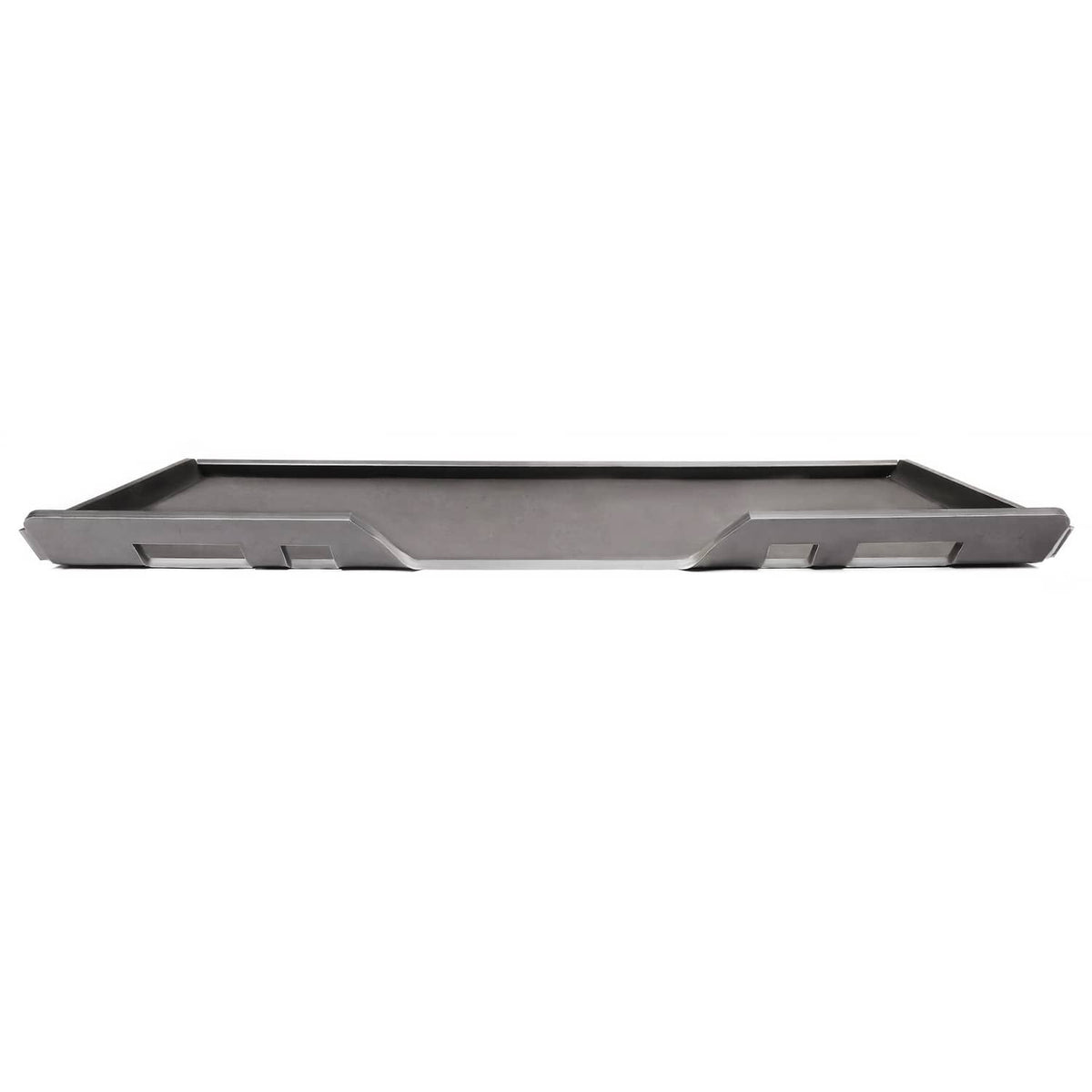 Steel skid steer mount adapter plate underside with cutouts and beveled edges