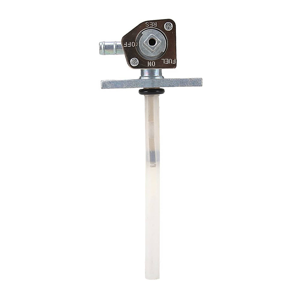 Fuel petcock valve switch with clear fuel line and metal bracket, black cap