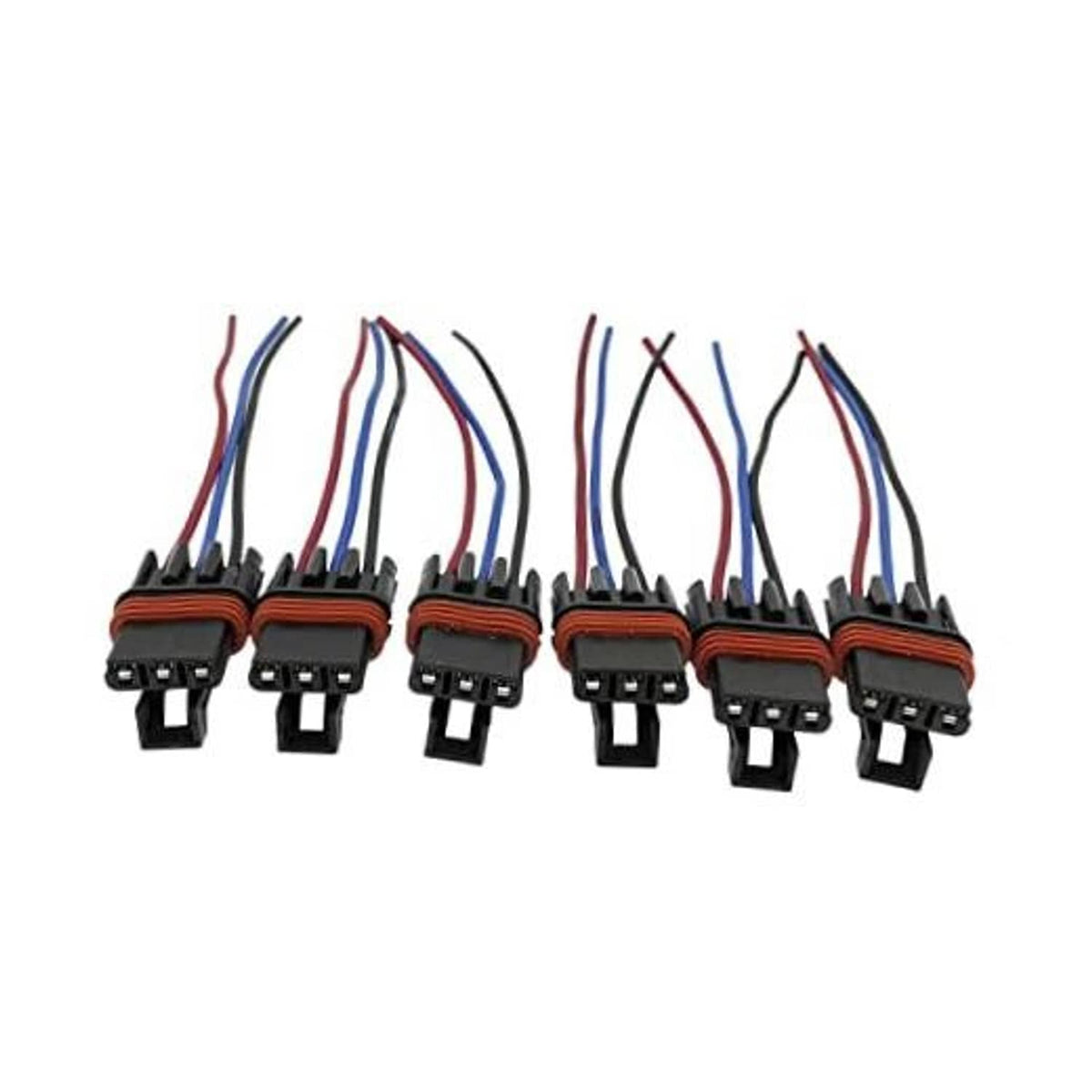 Pulse power plug pigtail connectors, 6-pack, black housings with red/blue wires