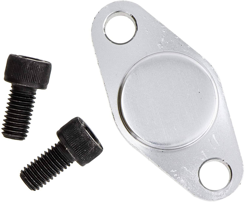 Silver mounting bracket plate with circular hole and two hex bolts
