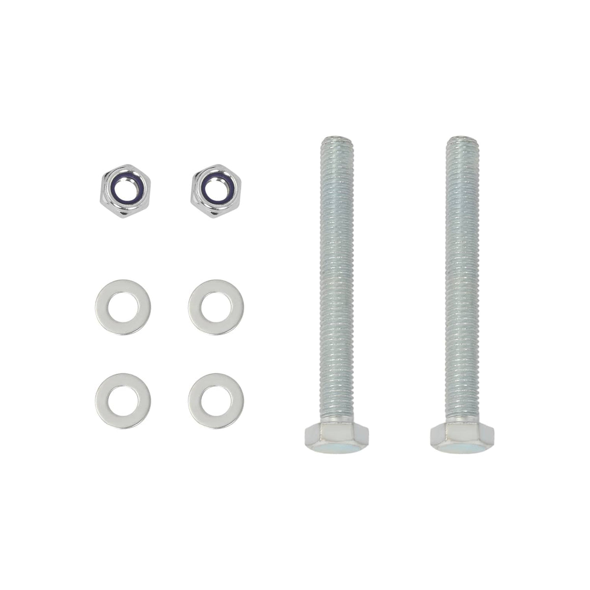 Bumper brush guard mounting kit: black nuts, washers, and two threaded bolts