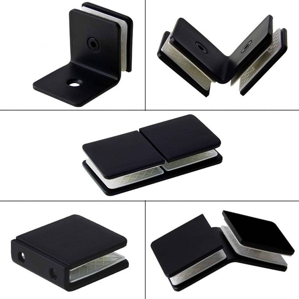 Black square frameless glass clamp connector bracket, two-piece set