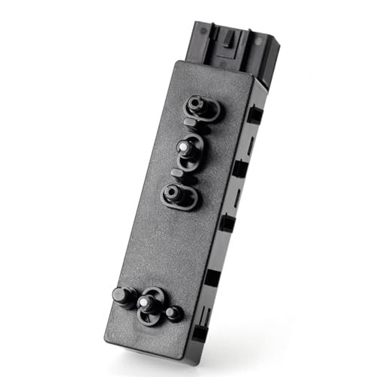 Power seat switch for driver side, gray textured housing with three round switch buttons