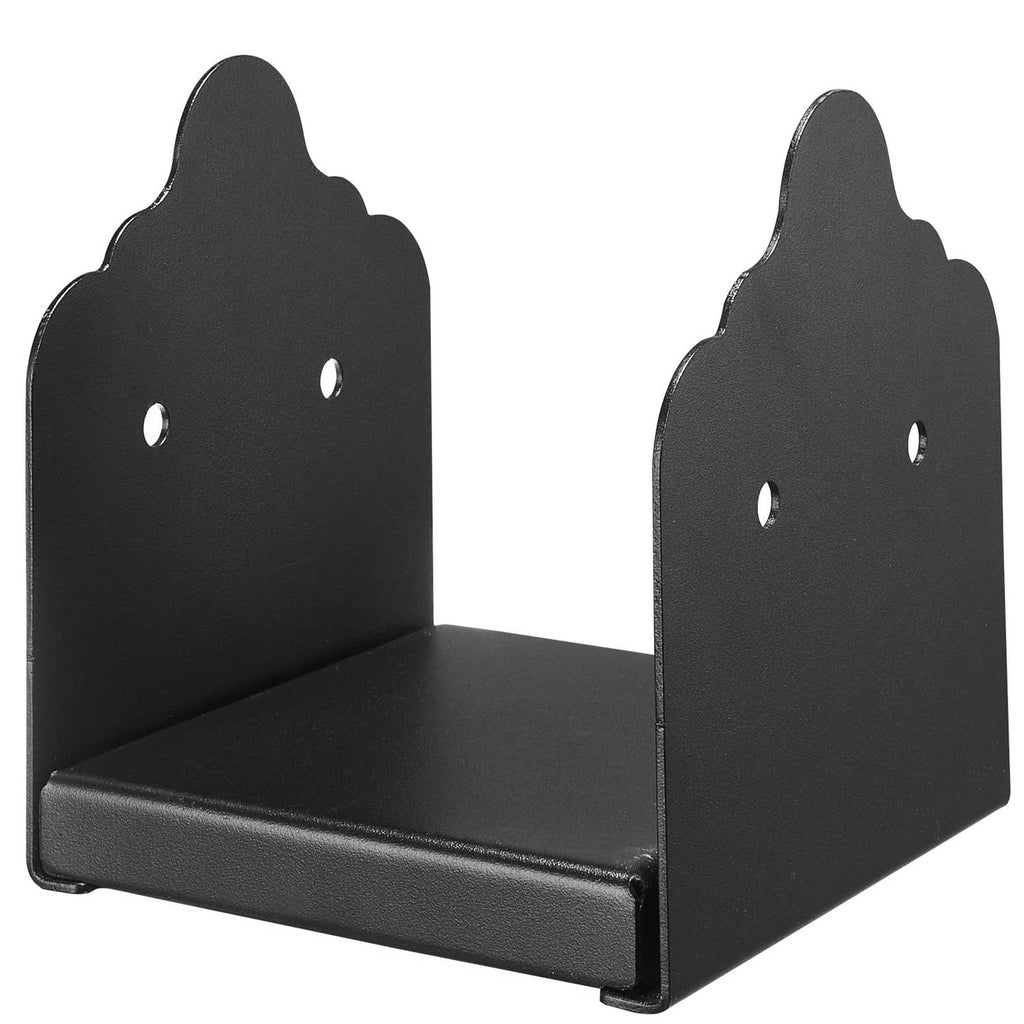 Black 6x6 wood fence post base brackets, U-shaped support with mounting holes (2-pack)