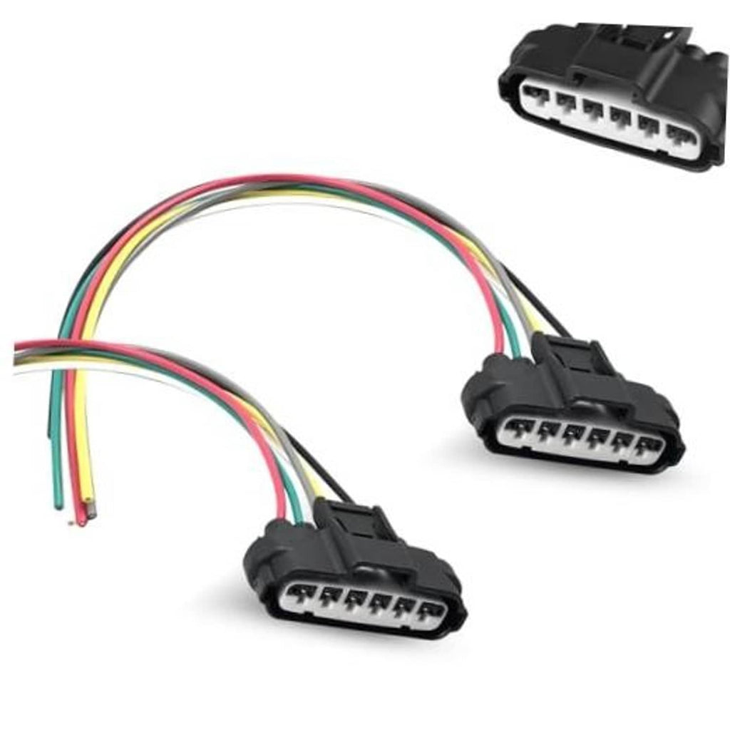 6-pin throttle position sensor connector pair with multi-colored wires and black housings