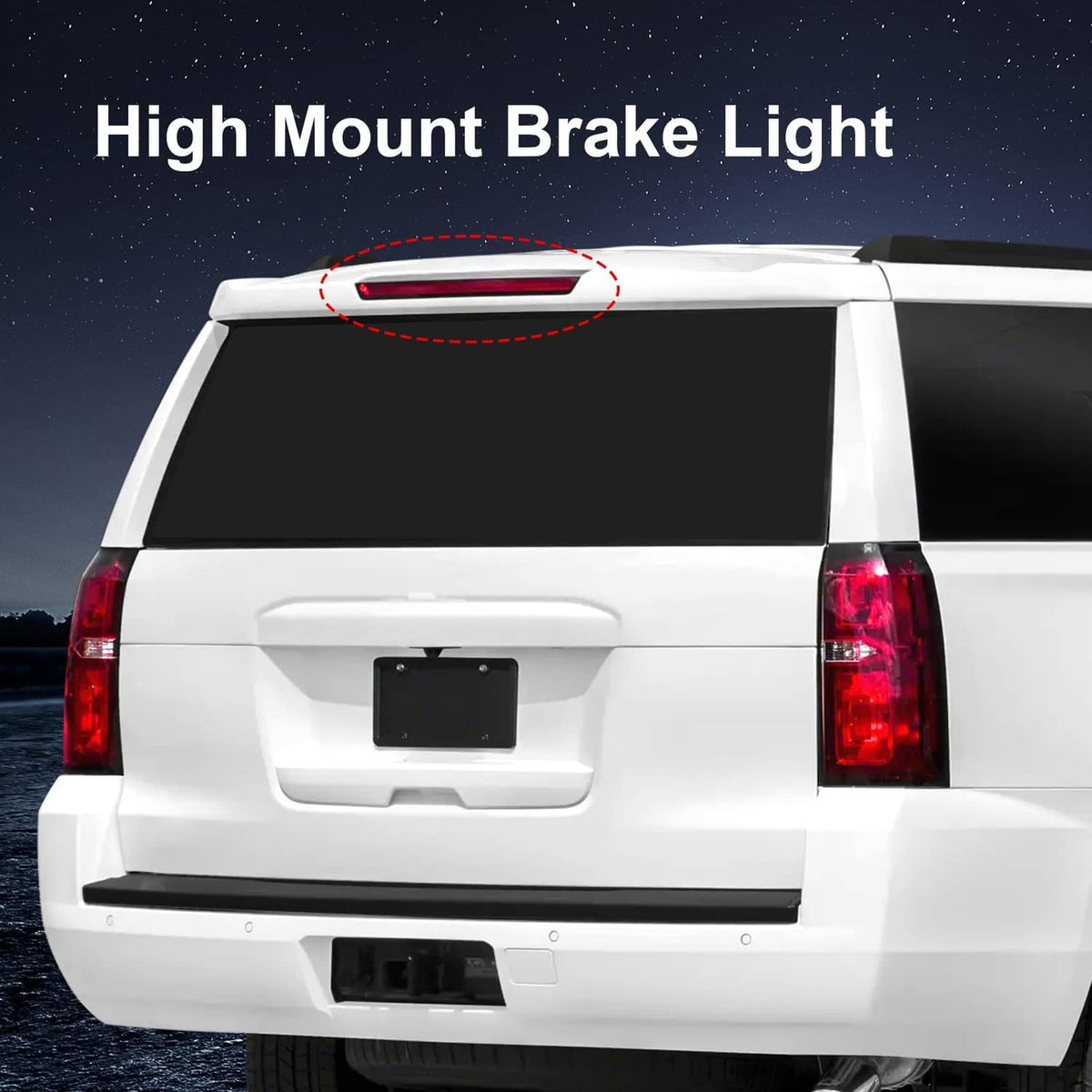 High-mount brake light with red LED strip on rear hatch