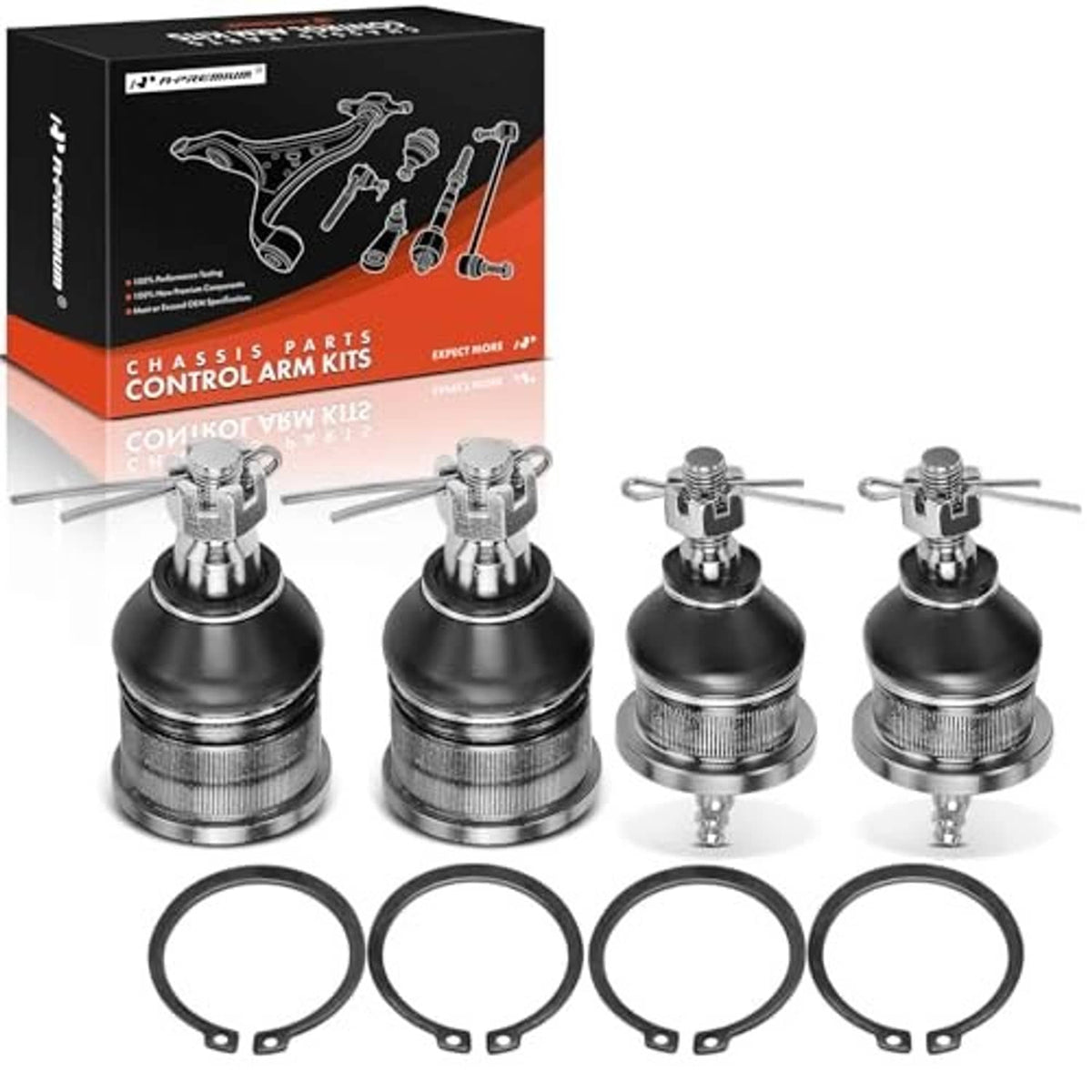Set of 4 ball joint assemblies, four-piece kit with dust boots