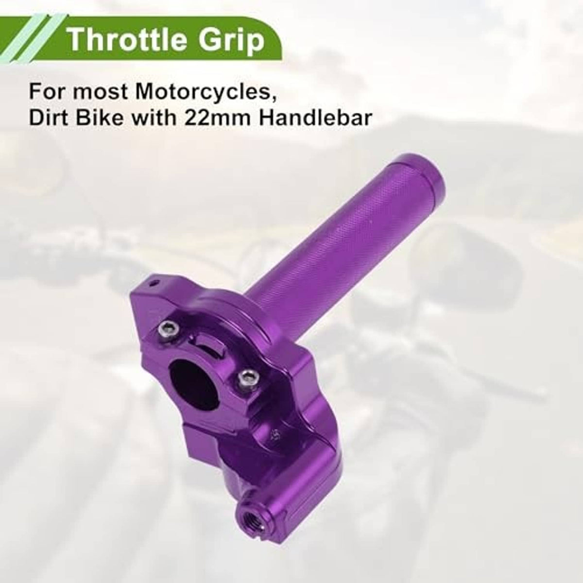 Purple 22mm throttle grip with integrated mounting clamp and attached white cable