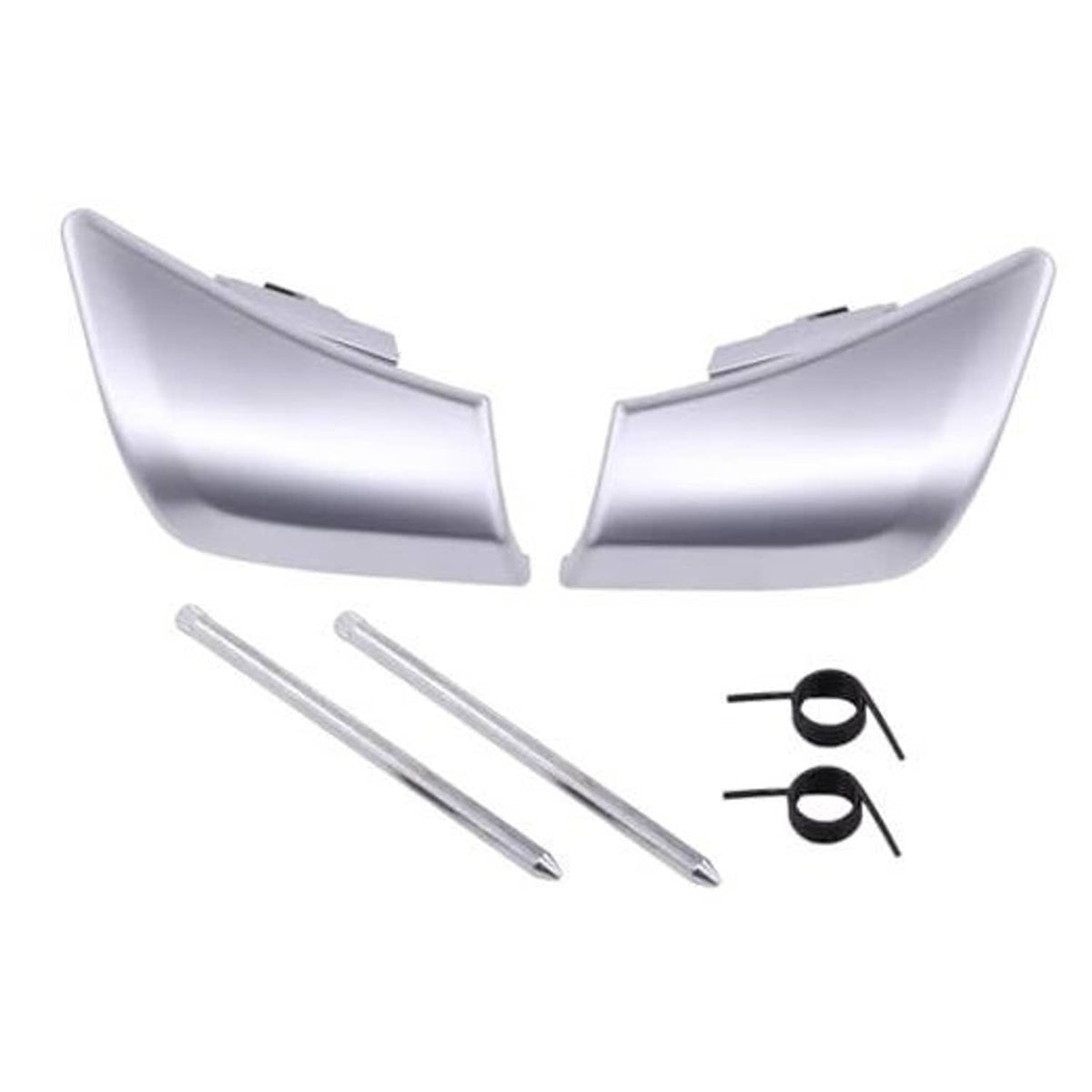 Silver seat down handle covers, front left and right pair with screws and clips