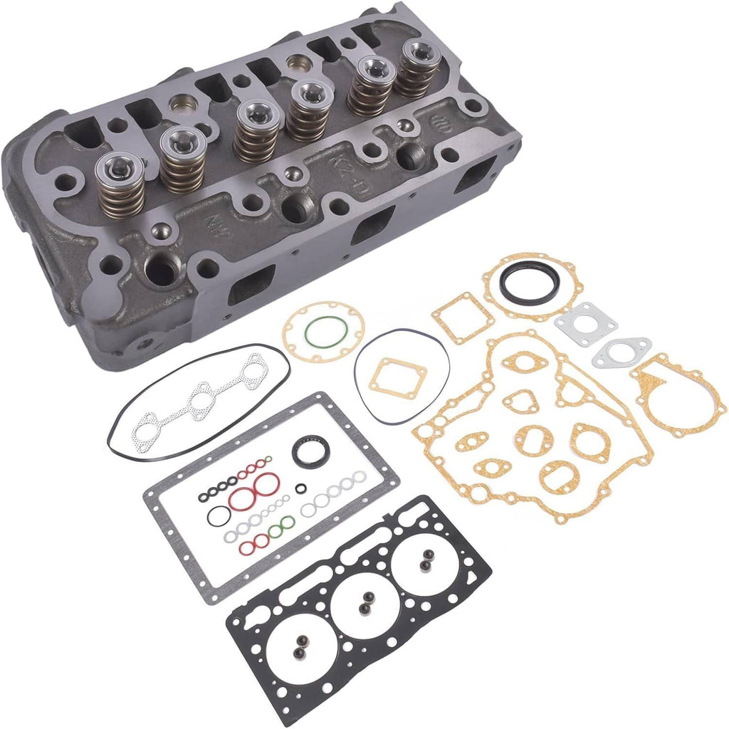 Cylinder head gasket kit with gray head casting and gasket components laid out