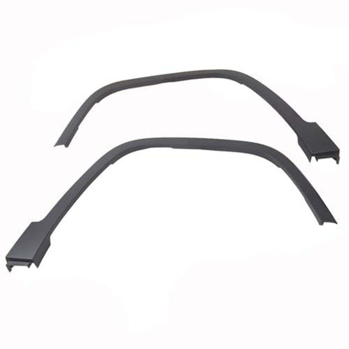 Two-piece black front fender flare set, curved wheel-arch trim with clip ends