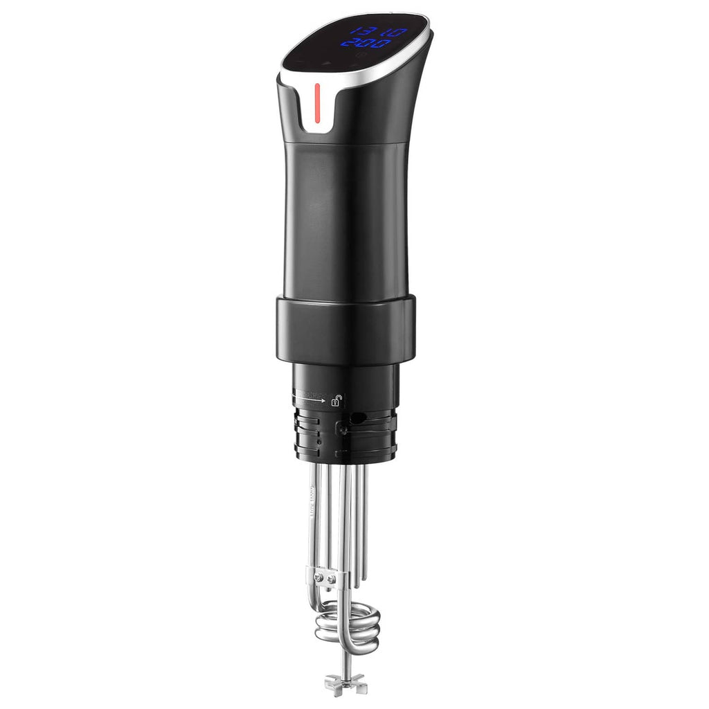 Black sous vide precision cooker with LED display, stainless steel immersion circulator