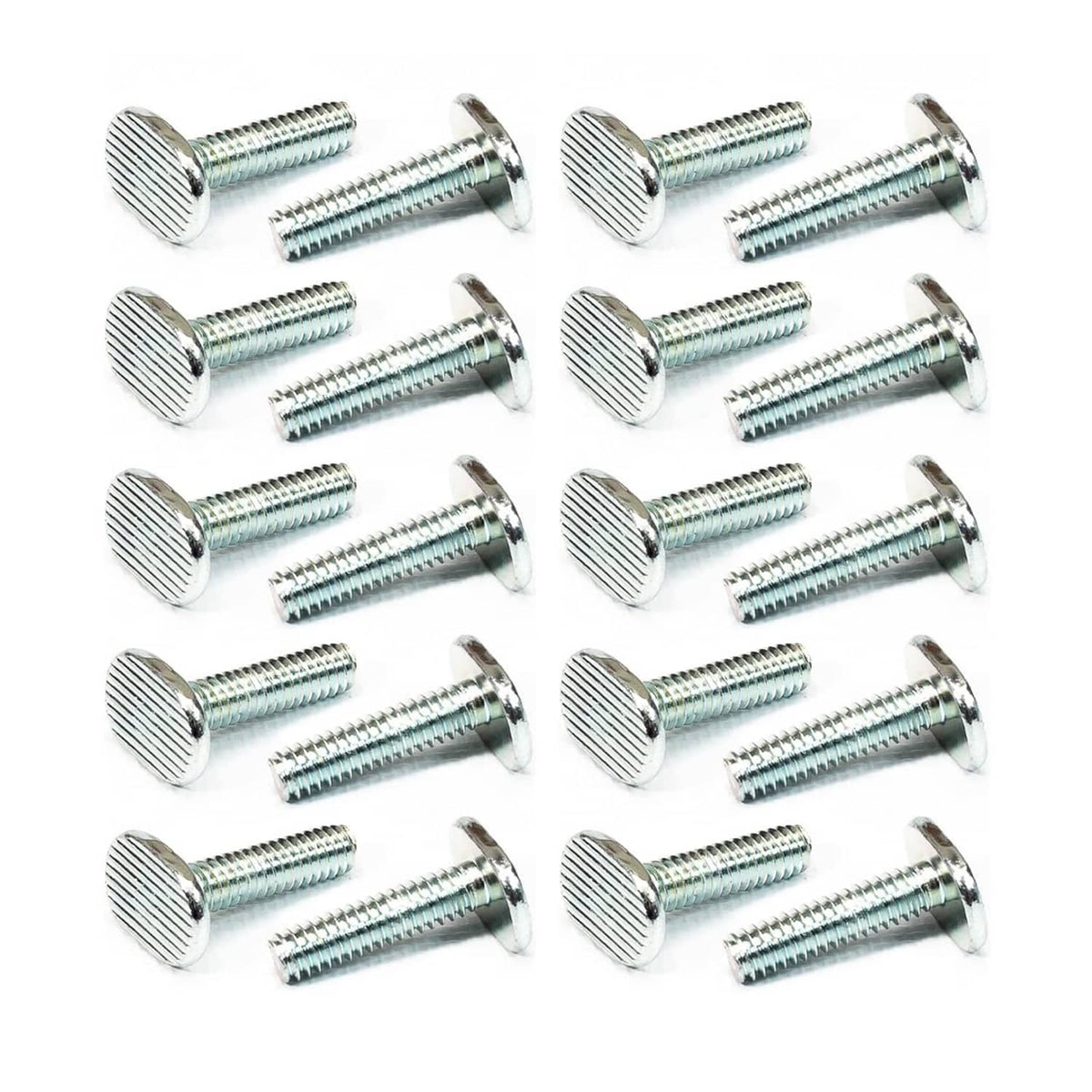 Silver T-track mounting bolts with round flanged heads and 1/4-20 threads