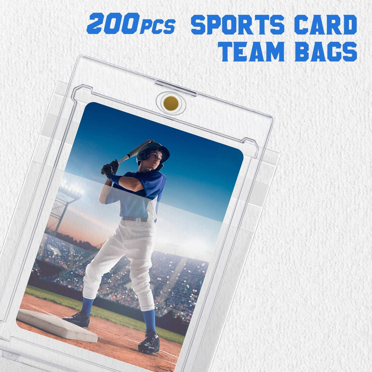 Transparent sports trading card team bag sleeve with snap hole and athlete card inside