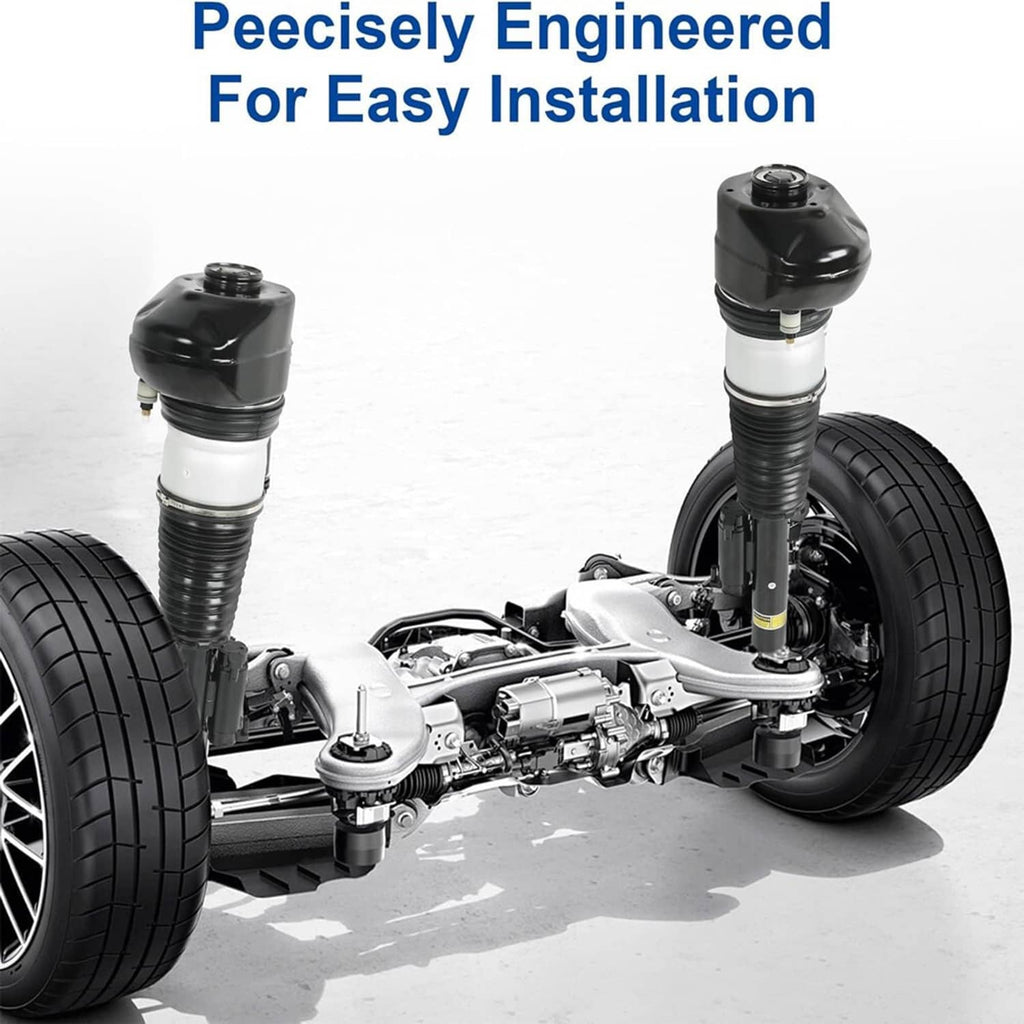 Air suspension struts installed on a vehicle chassis, showing two units and spring columns.