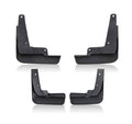 Black front and rear mud flap mudguard set with mounting holes, 4-piece coverage.