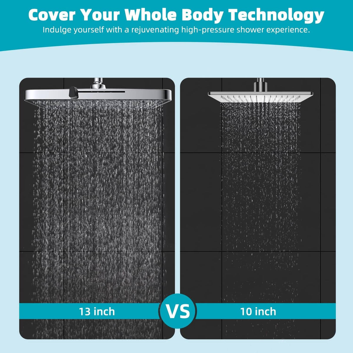 Square rainfall shower head with full-body high-pressure water coverage