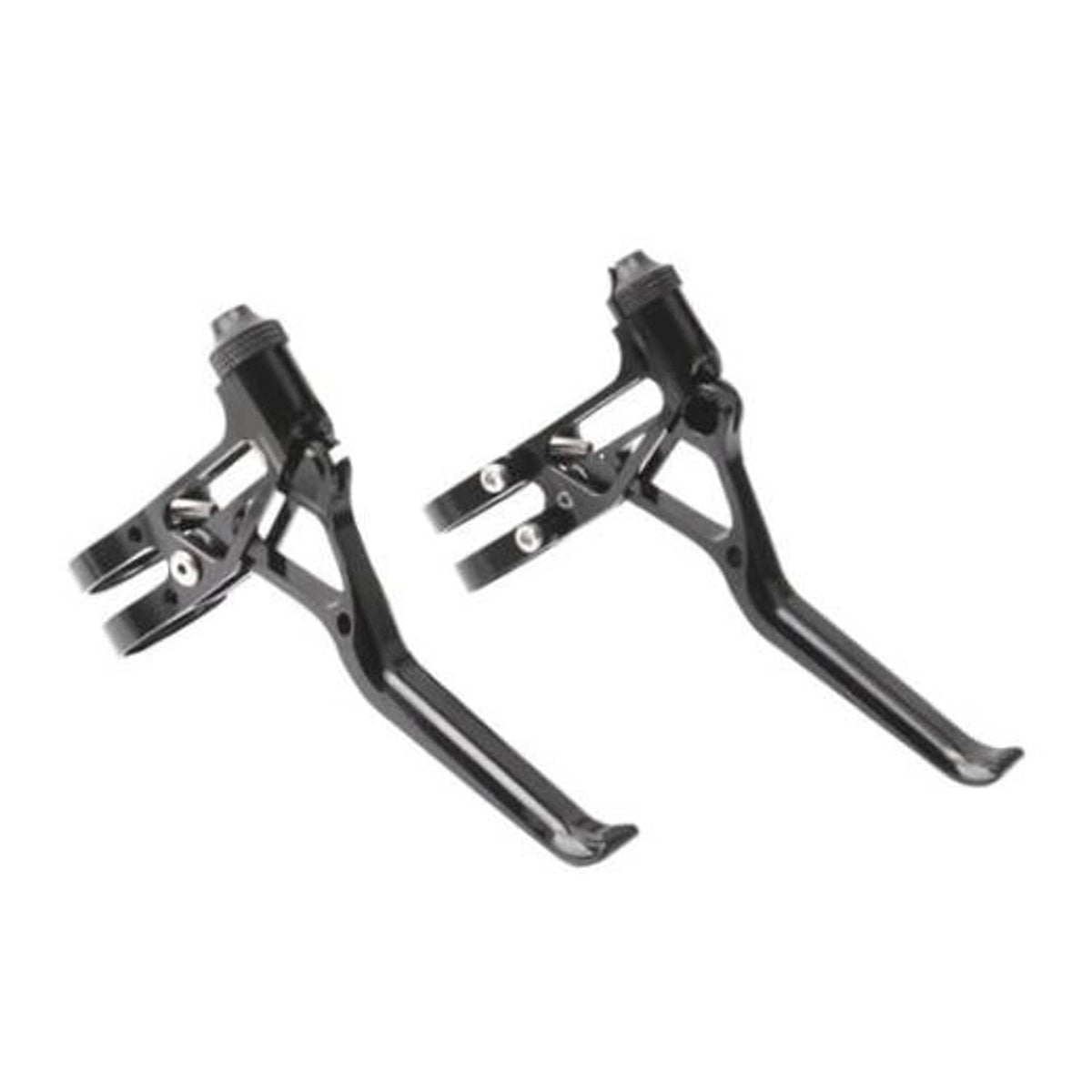 Pair of black ultralight bicycle brake levers with long curved hand levers