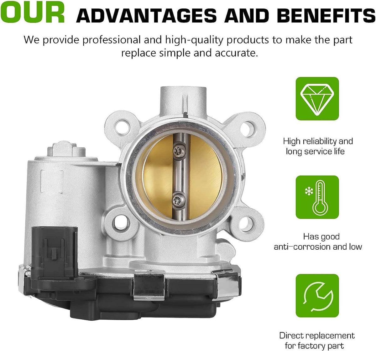 Throttle body with silver metal body and circular valve opening