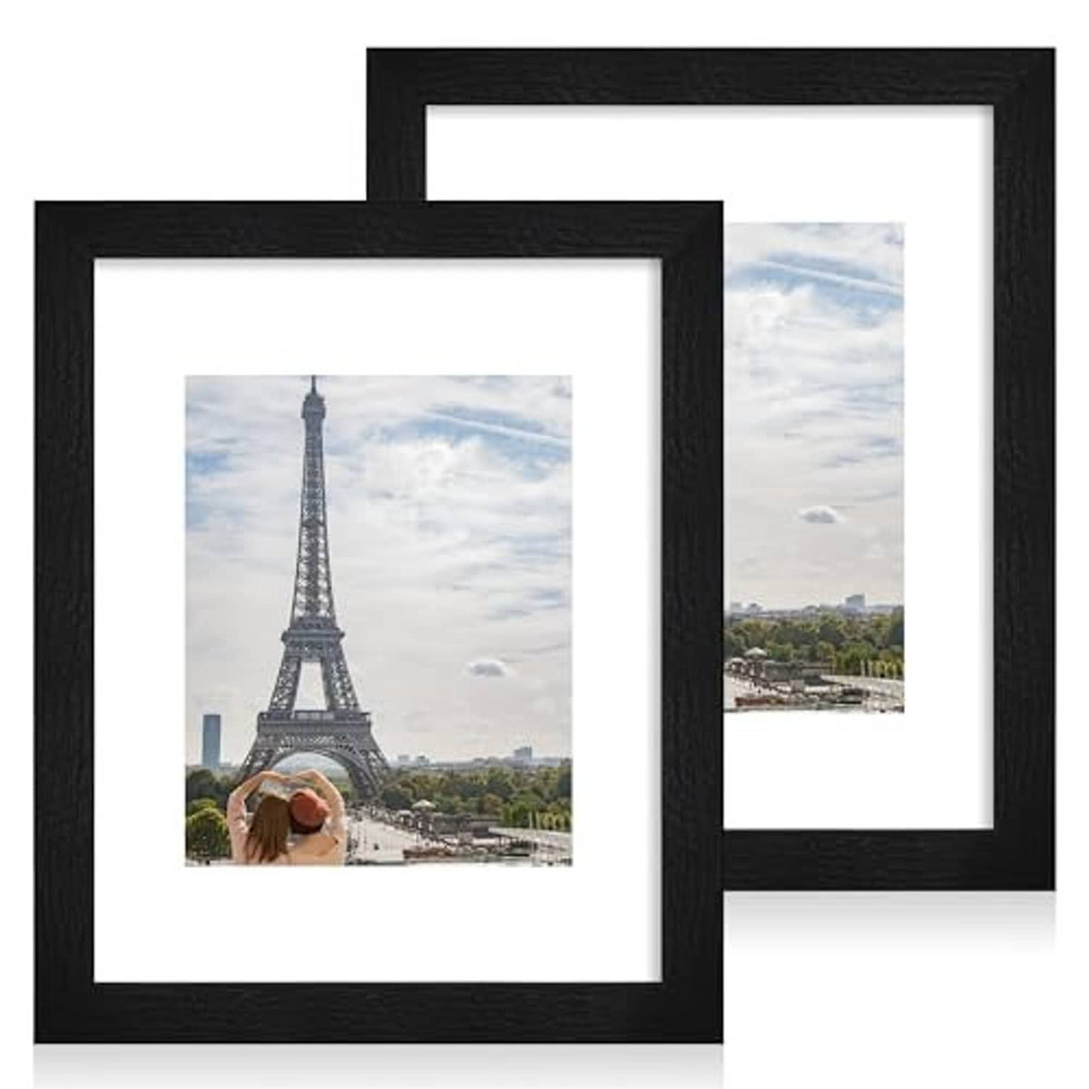 Two rustic black 11x14 picture frames with clear glass, angled front view.
