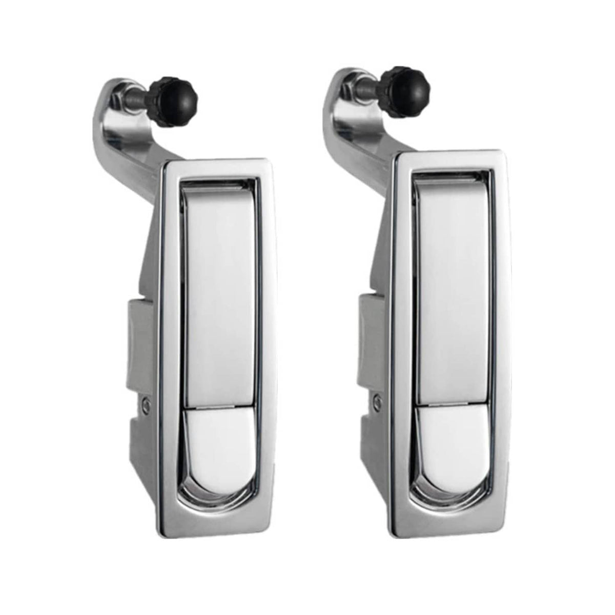 Silver latch lock trigger with black knob and metal catch plate (2-pack)