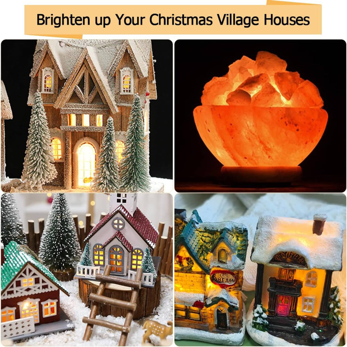 Warm C7 LED house lights display for Christmas village decor.