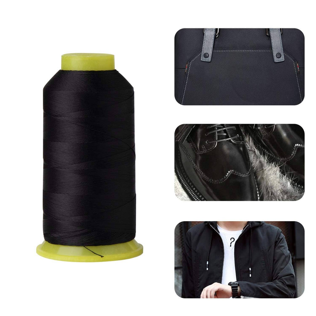 Black sewing thread spool with product-use inset photos