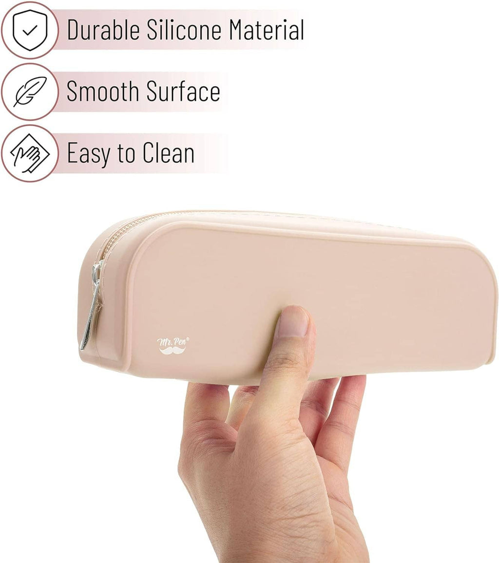 Light pink silicone pencil case with full zipper and small embossed logo