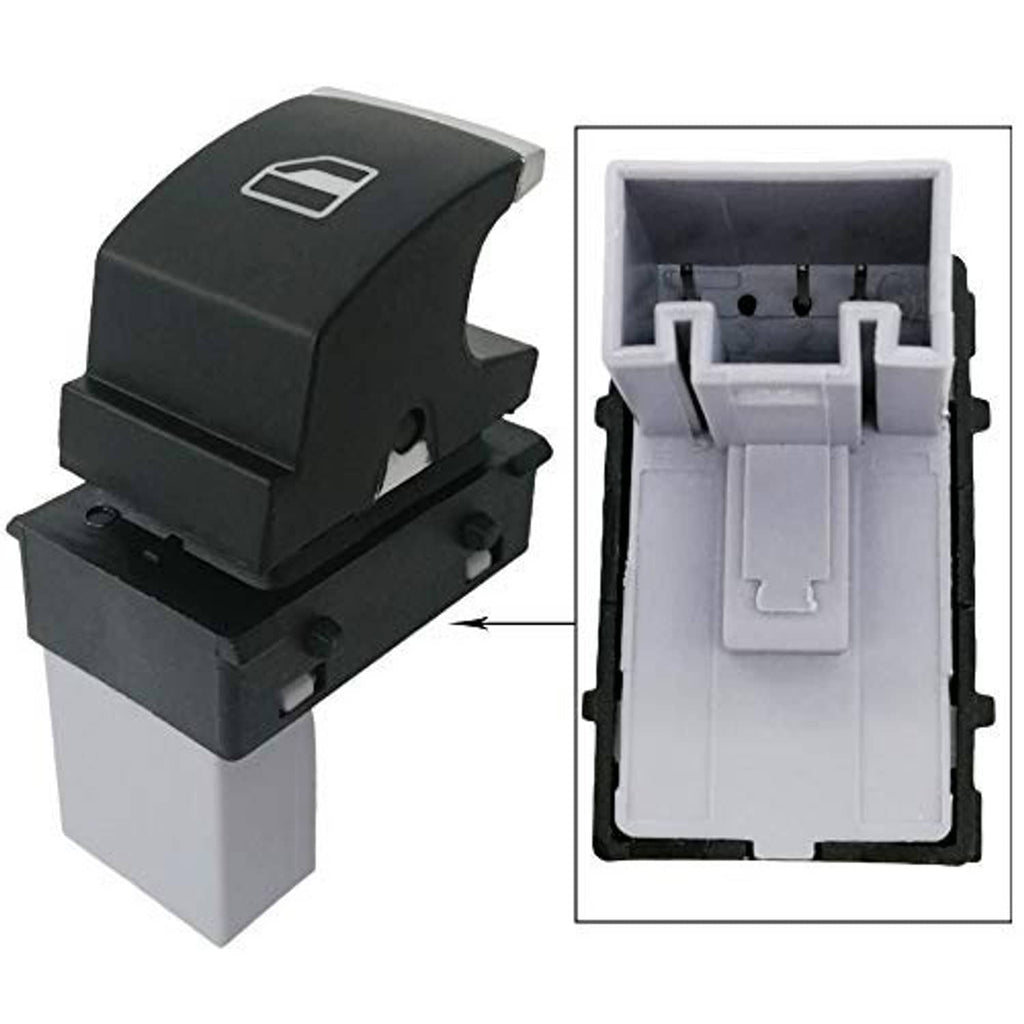 Passenger-side power window switch button, black top with window icon, light gray base