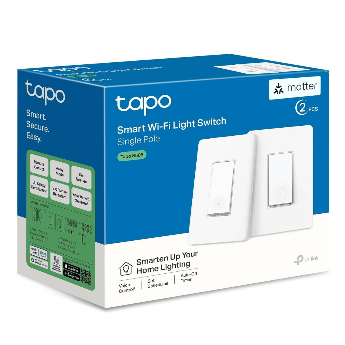 TP-Link Tapo Matter smart Wi-Fi light switch, white 2-pack box