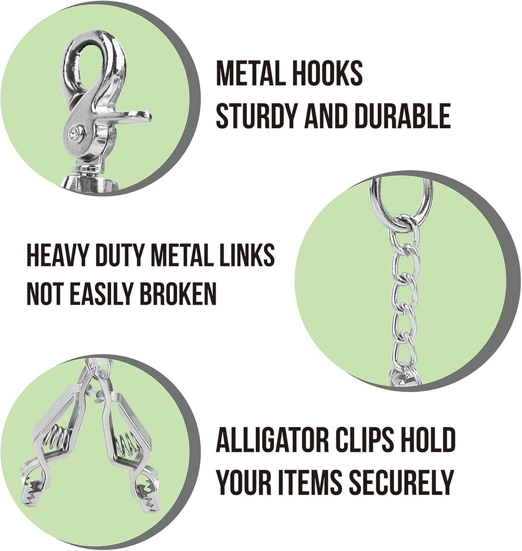 Metal glove clip with chain and alligator jaws for holding items securely