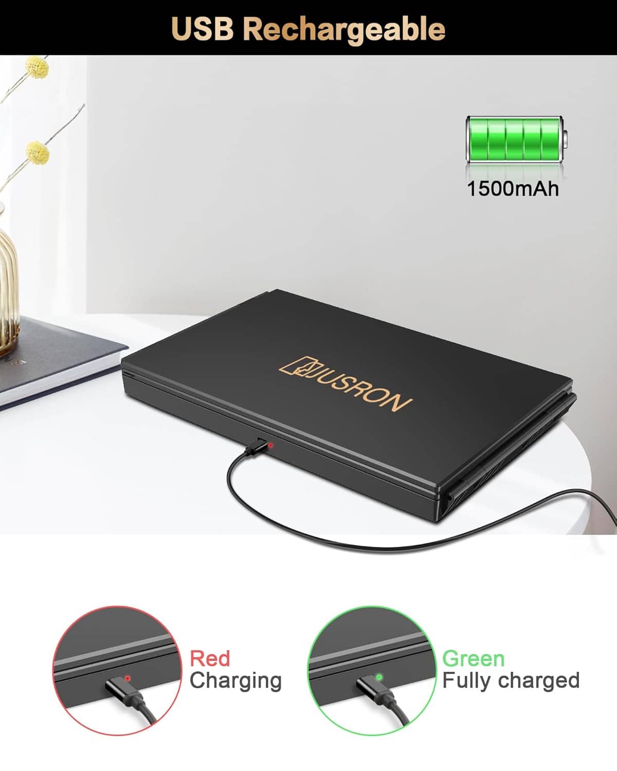 USB rechargeable hair cutting mirror base with 1500mAh battery indicator