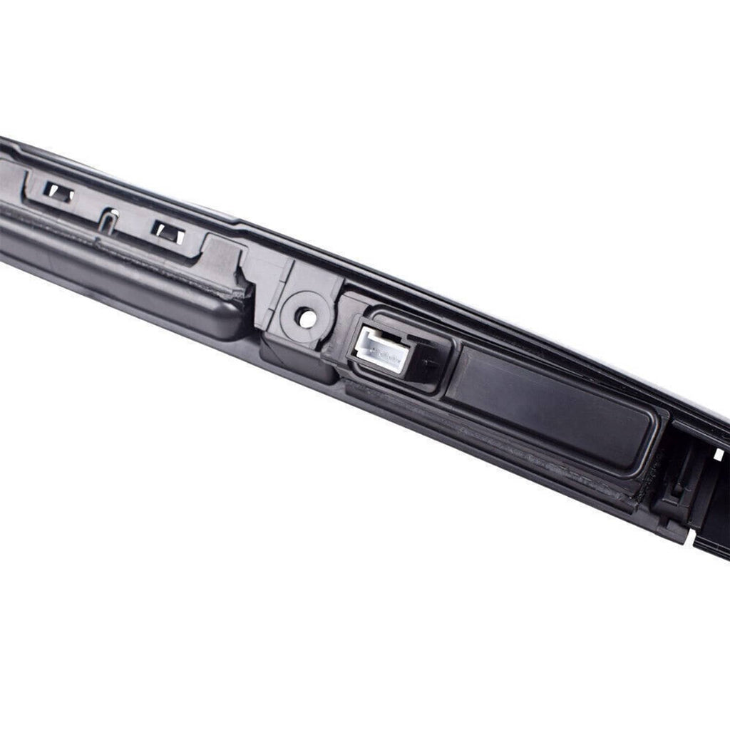 Black tailgate grip handle trim close-up of latch area and light window